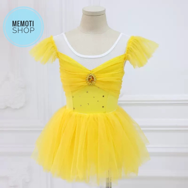Set áo váy múa tiên nơ ngực (hồng, xanh, vàng)