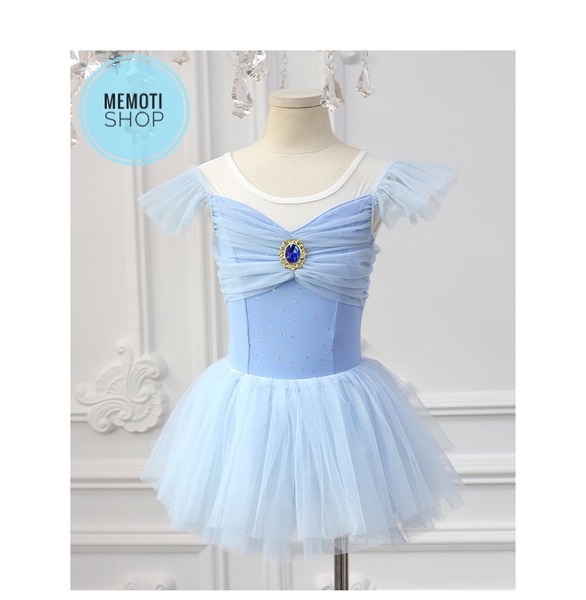 Set áo váy múa tiên nơ ngực (hồng, xanh, vàng)