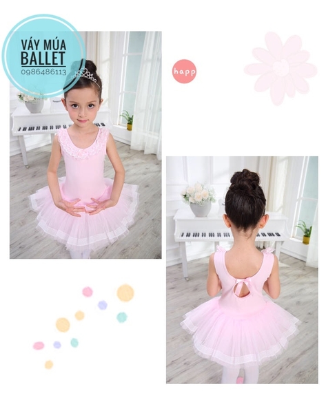 Váy múa ren cổ màu hồng, trắng, xanh, vàng, kem