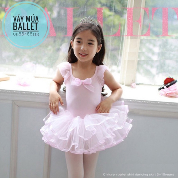 Váy múa tay tiên đan lưng viền Barbie (hồng, trắng, xanh, vàng)