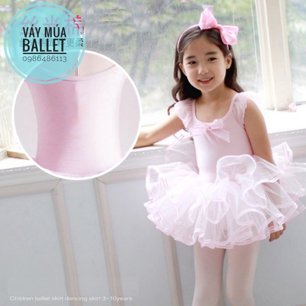 Váy múa tay tiên đan lưng viền Barbie (hồng, trắng, xanh, vàng)