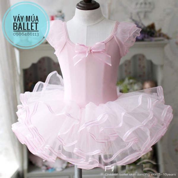 Váy múa tay tiên đan lưng viền Barbie (hồng, trắng, xanh, vàng)