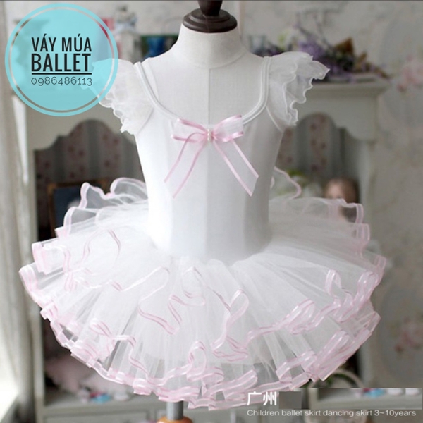 Váy múa tay tiên đan lưng viền Barbie (hồng, trắng, xanh, vàng)