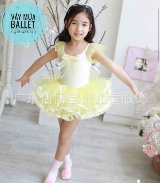 Váy múa tay tiên đan lưng viền Barbie (hồng, trắng, xanh, vàng)