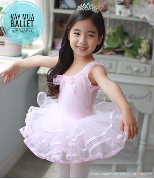 Váy múa tay tiên đan lưng viền Barbie (hồng, trắng, xanh, vàng)