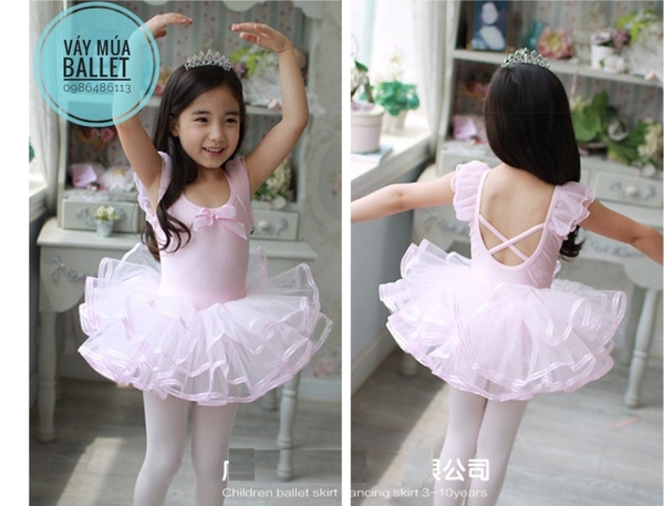 Váy múa tay tiên đan lưng viền Barbie (hồng, trắng, xanh, vàng)