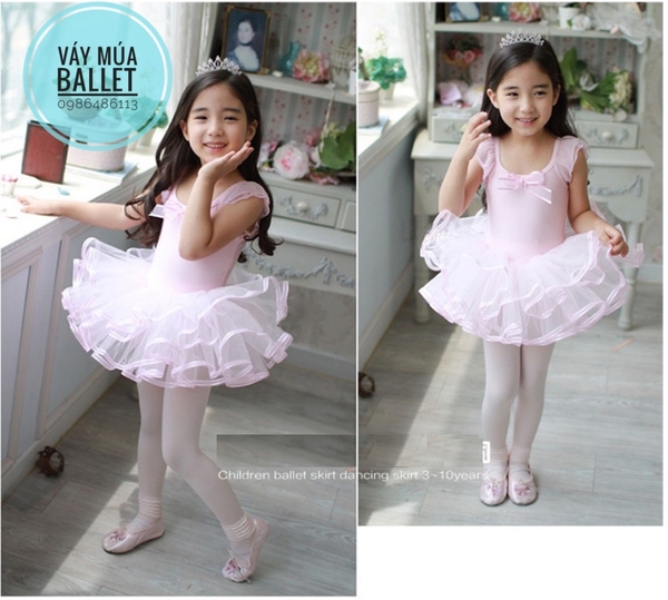 Váy múa tay tiên đan lưng viền Barbie (hồng, trắng, xanh, vàng)
