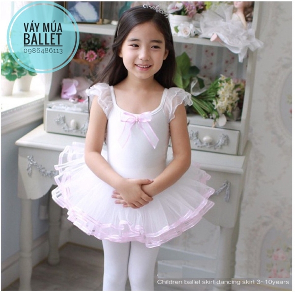 Váy múa tay tiên đan lưng viền Barbie (hồng, trắng, xanh, vàng)