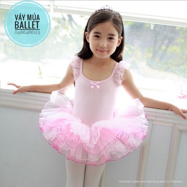 Váy múa thun tay tiên phối màu (hồng, trắng)