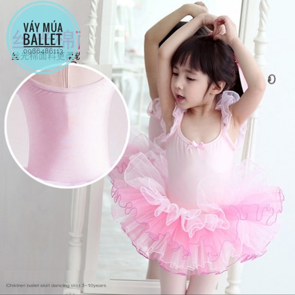 Váy múa thun tay tiên phối màu (hồng, trắng)