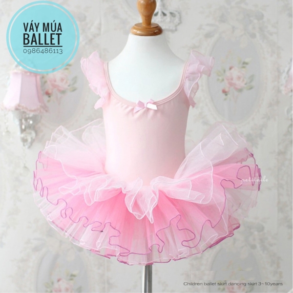 Váy múa thun tay tiên phối màu (hồng, trắng)