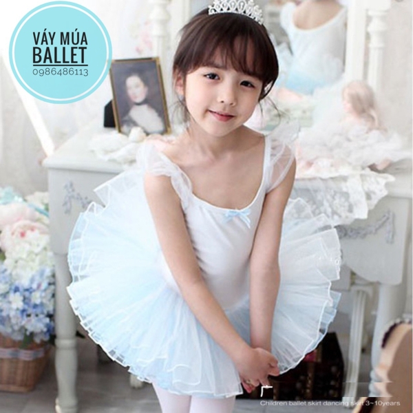 Váy múa thun tay tiên phối màu (hồng, trắng)