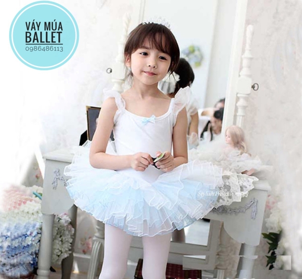 Váy múa thun tay tiên phối màu (hồng, trắng)