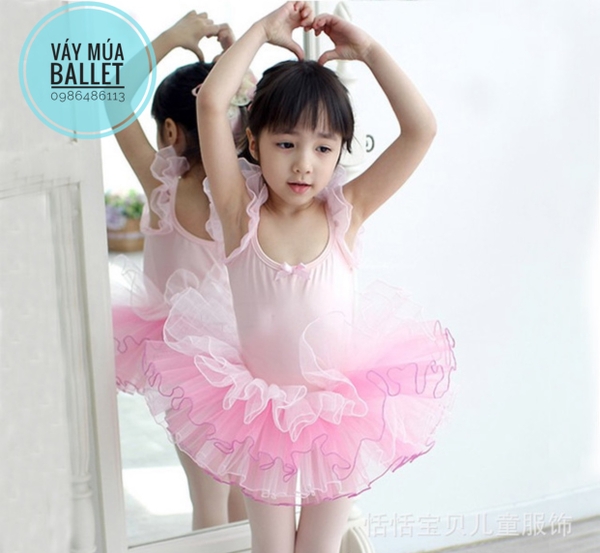 Váy múa thun tay tiên phối màu (hồng, trắng)