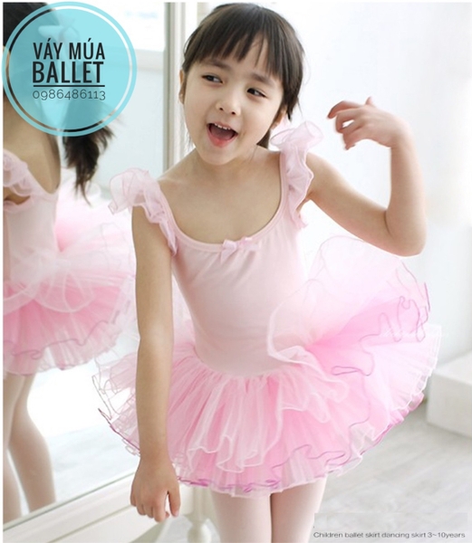 Váy múa thun tay tiên phối màu (hồng, trắng)