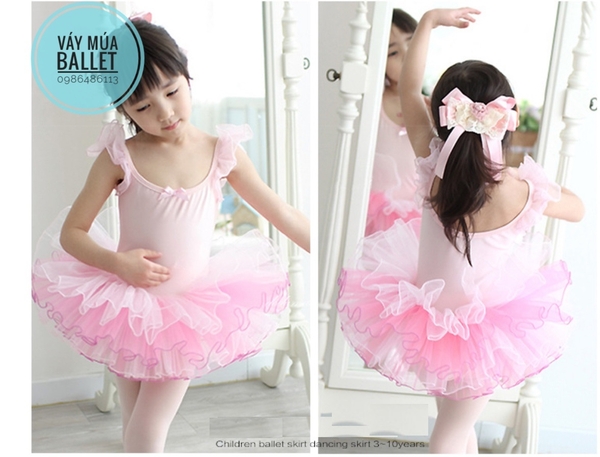 Váy múa thun tay tiên phối màu (hồng, trắng)