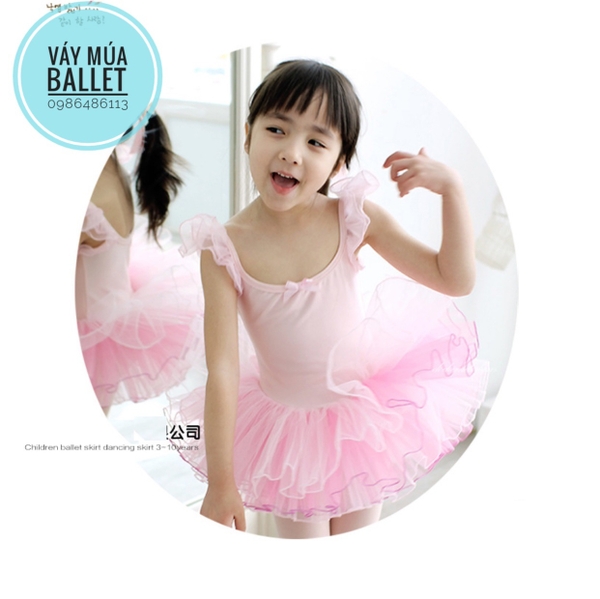 Váy múa thun tay tiên phối màu (hồng, trắng)