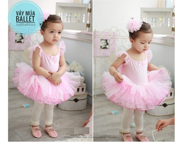 Váy múa thun tay tiên phối màu (hồng, trắng)