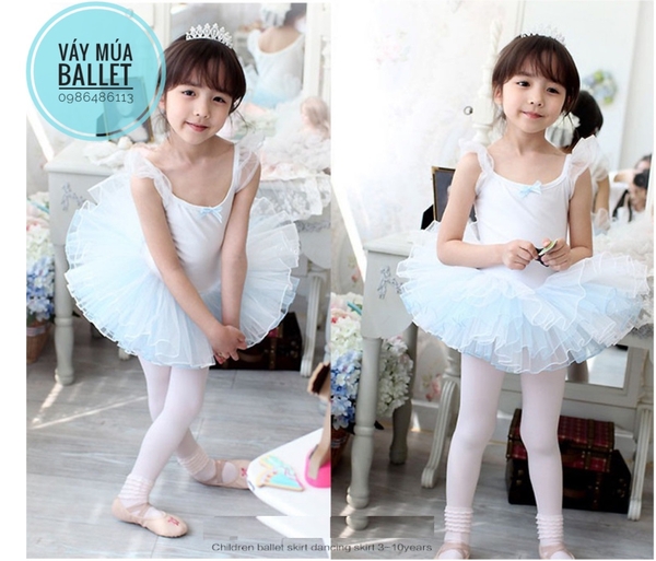 Váy múa thun tay tiên phối màu (hồng, trắng)