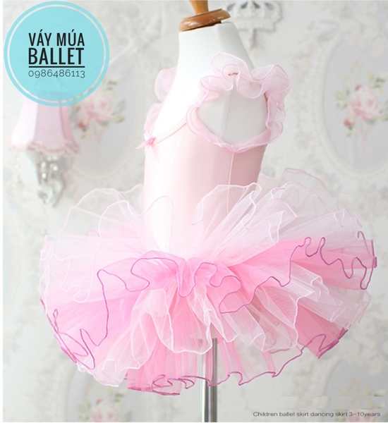 Váy múa thun tay tiên phối màu (hồng, trắng)