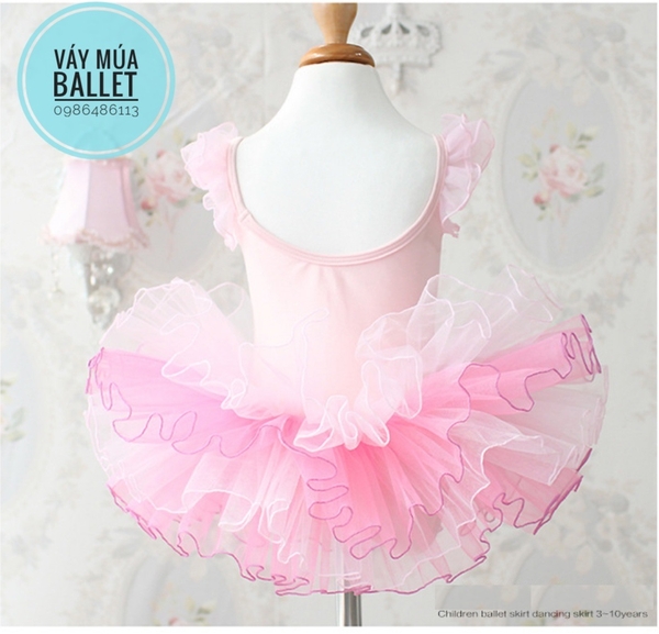 Váy múa thun tay tiên phối màu (hồng, trắng)