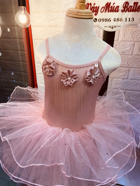 Váy múa 2 dây hoa nhũ sao