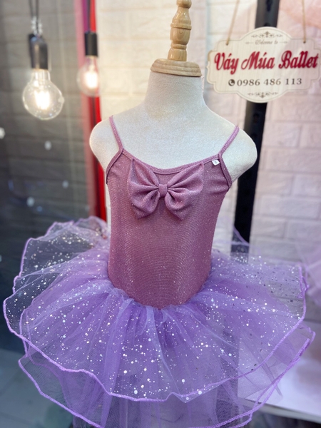 Váy múa 2 dây nơ nhũ sao