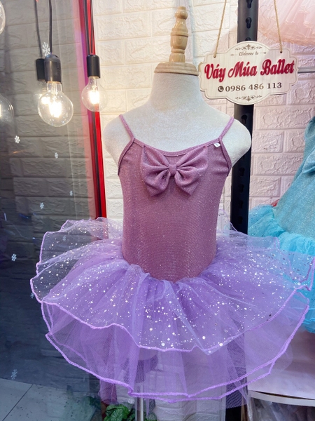 Váy múa 2 dây nơ nhũ sao