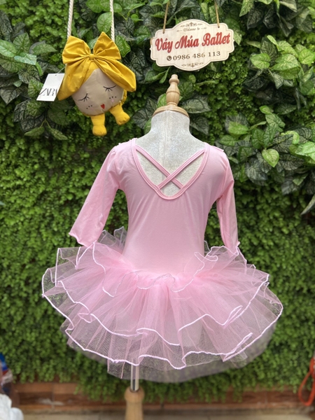 Váy múa bèo cổ tay lỡ hồng phấn