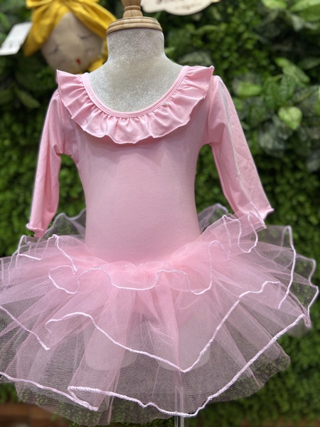 Váy múa bèo cổ tay lỡ hồng phấn