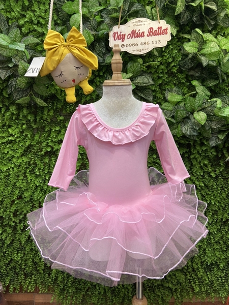 Váy múa bèo cổ tay lỡ hồng phấn