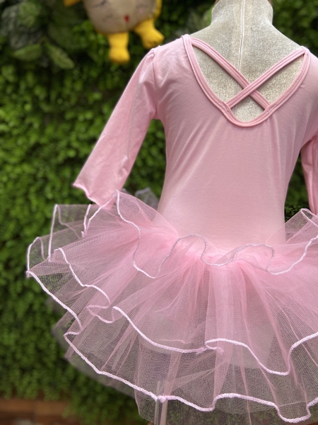 Váy múa bèo cổ tay lỡ hồng phấn