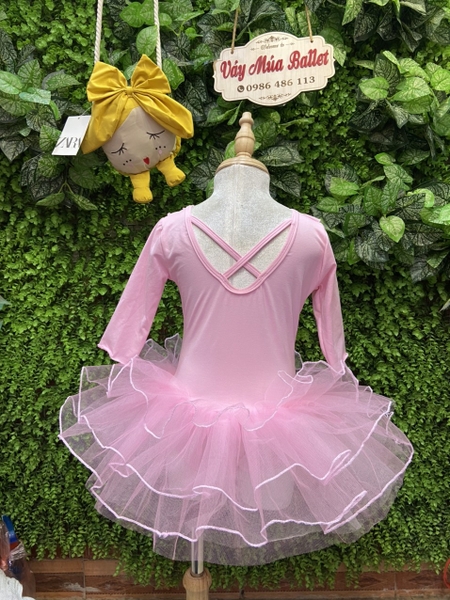 Váy múa bèo cổ tay lỡ hồng phấn