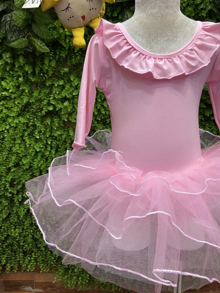 Váy múa bèo cổ tay lỡ hồng phấn