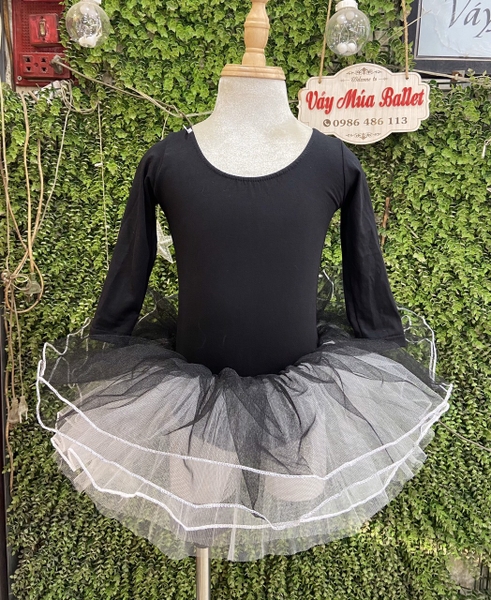 Váy múa đen phối trắng tay lỡ