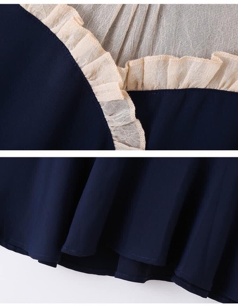 Váy khuy phối voan cho bé lớn xanh coban