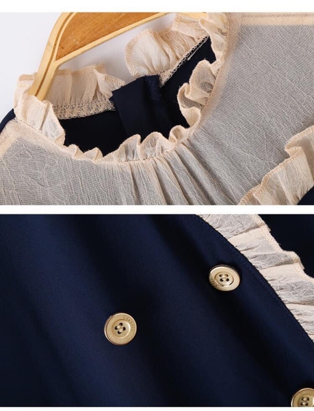 Váy khuy phối voan cho bé lớn xanh coban