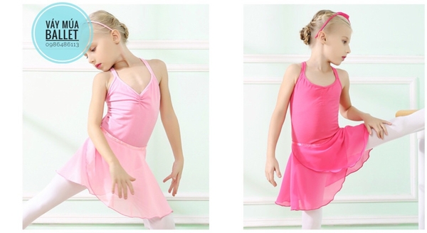 Set áo + chân váy múa buộc dây (hồng, đậm)