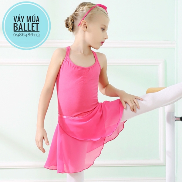 Set áo + chân váy múa buộc dây (hồng, đậm)