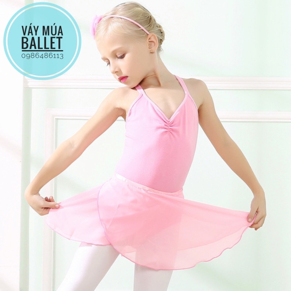 Set áo + chân váy múa buộc dây (hồng, đậm)