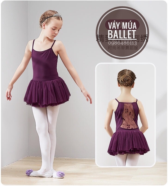 Váy múa 2 dây phối ren lưng (nhiều màu)