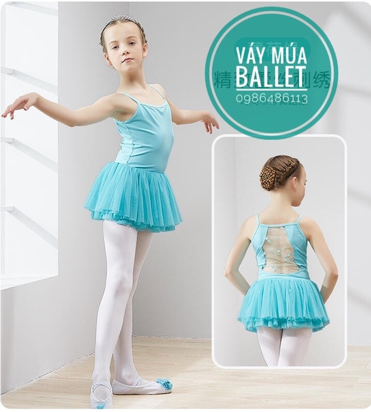 Váy múa 2 dây phối ren lưng (nhiều màu)