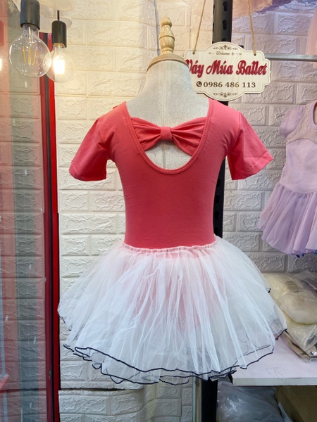 Váy múa nơ lưng phối màu ngắn tay (nhiều màu)