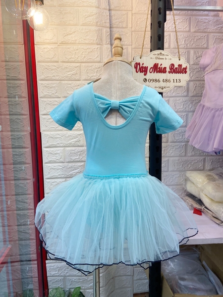 Váy múa nơ lưng phối màu ngắn tay (nhiều màu)