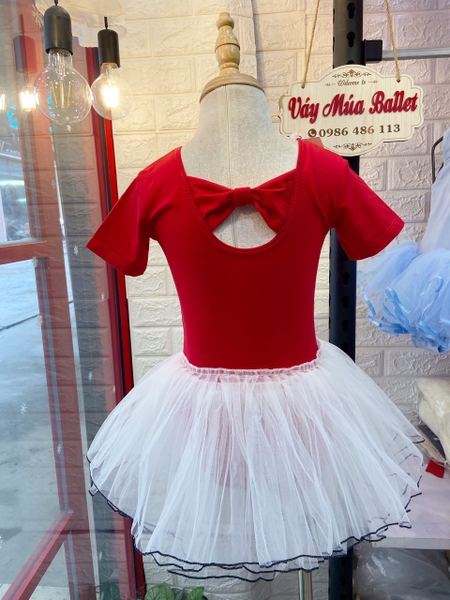 Váy múa nơ lưng phối màu ngắn tay (nhiều màu)