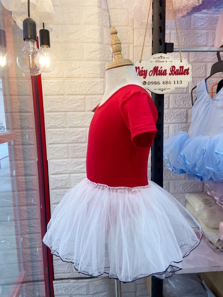 Váy múa nơ lưng phối màu ngắn tay (nhiều màu)