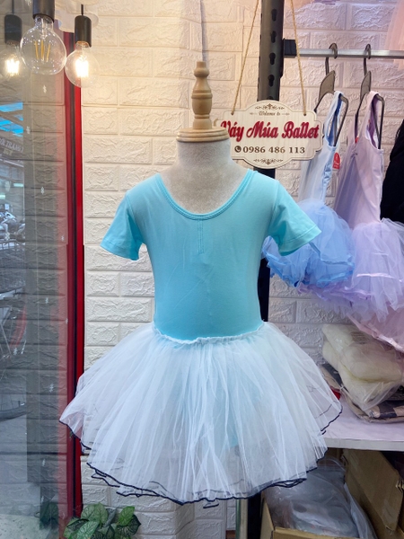 Váy múa nơ lưng phối màu ngắn tay (nhiều màu)