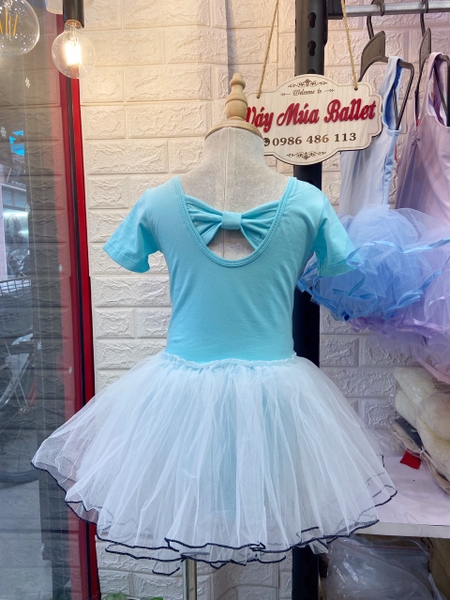 Váy múa nơ lưng phối màu ngắn tay (nhiều màu)