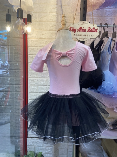 Váy múa nơ lưng phối màu ngắn tay (nhiều màu)