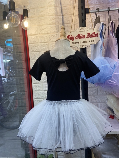 Váy múa nơ lưng phối màu ngắn tay (nhiều màu)